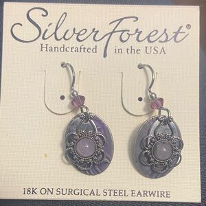 Silver Forest Floral Purple Earrings